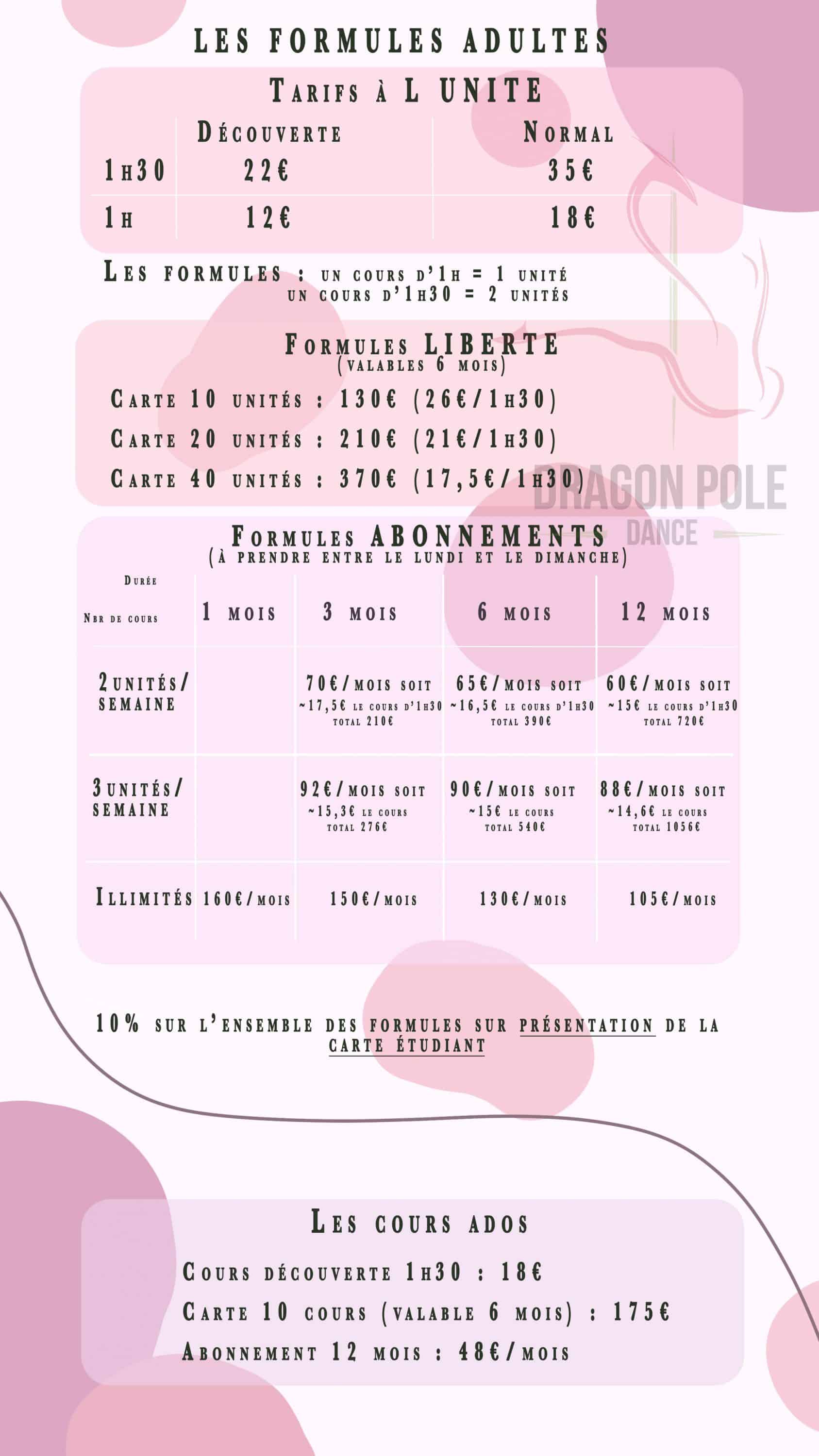 Tarif Dragon pole dance