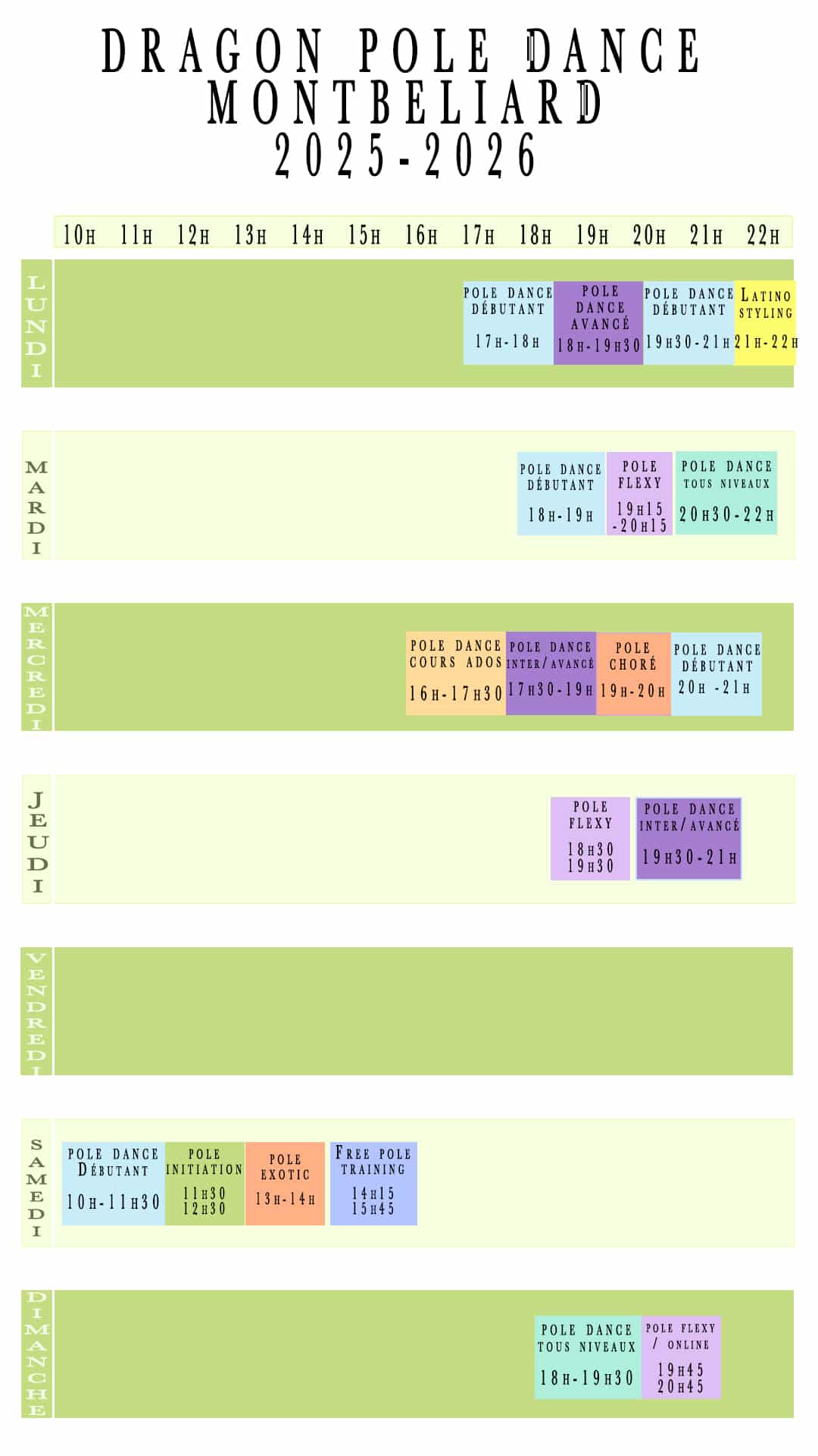 Planing 2024-2025 pole dance Studio Montbéliard