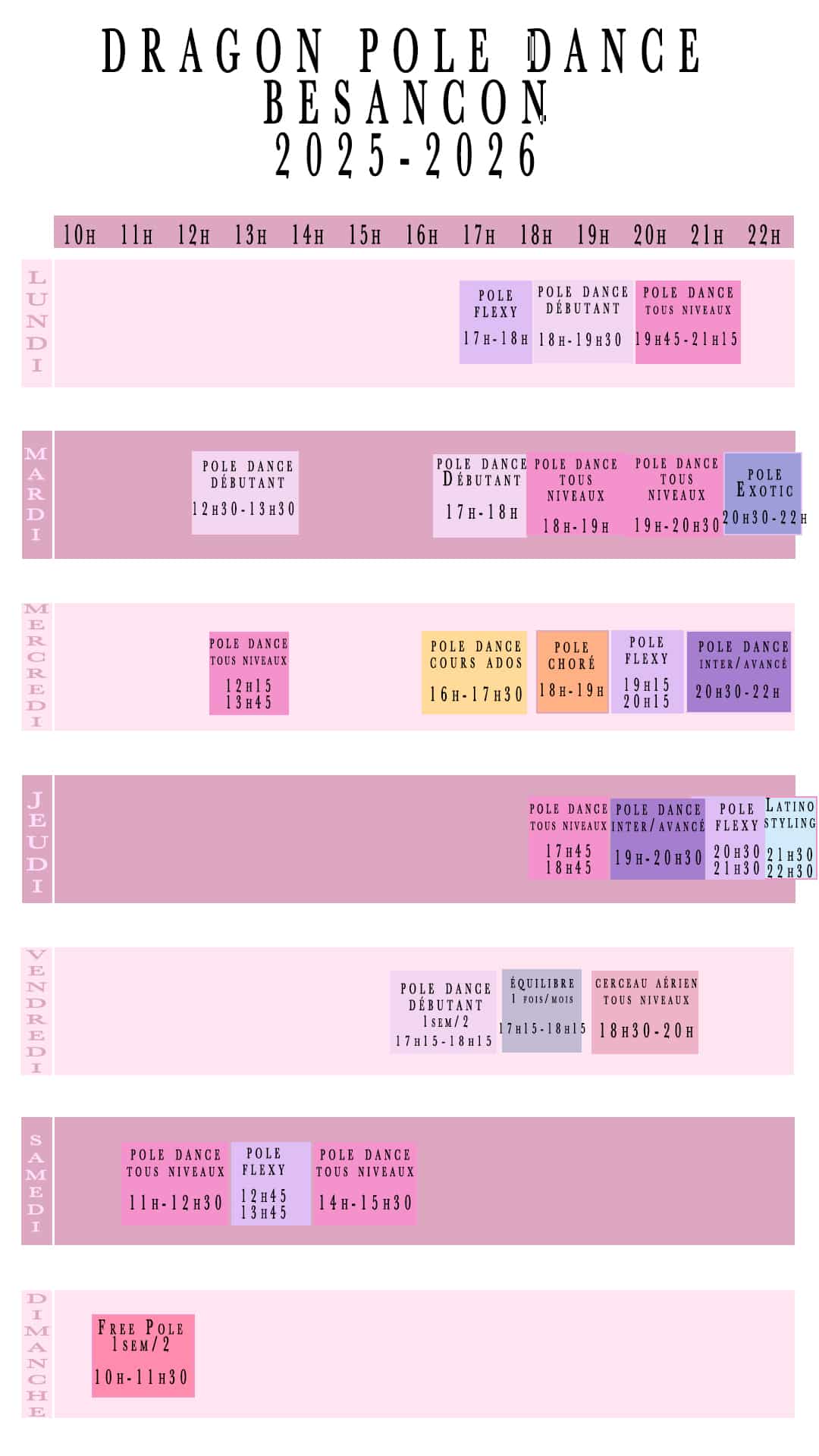 Planing 2024/2025 pole dance Studio Besançon