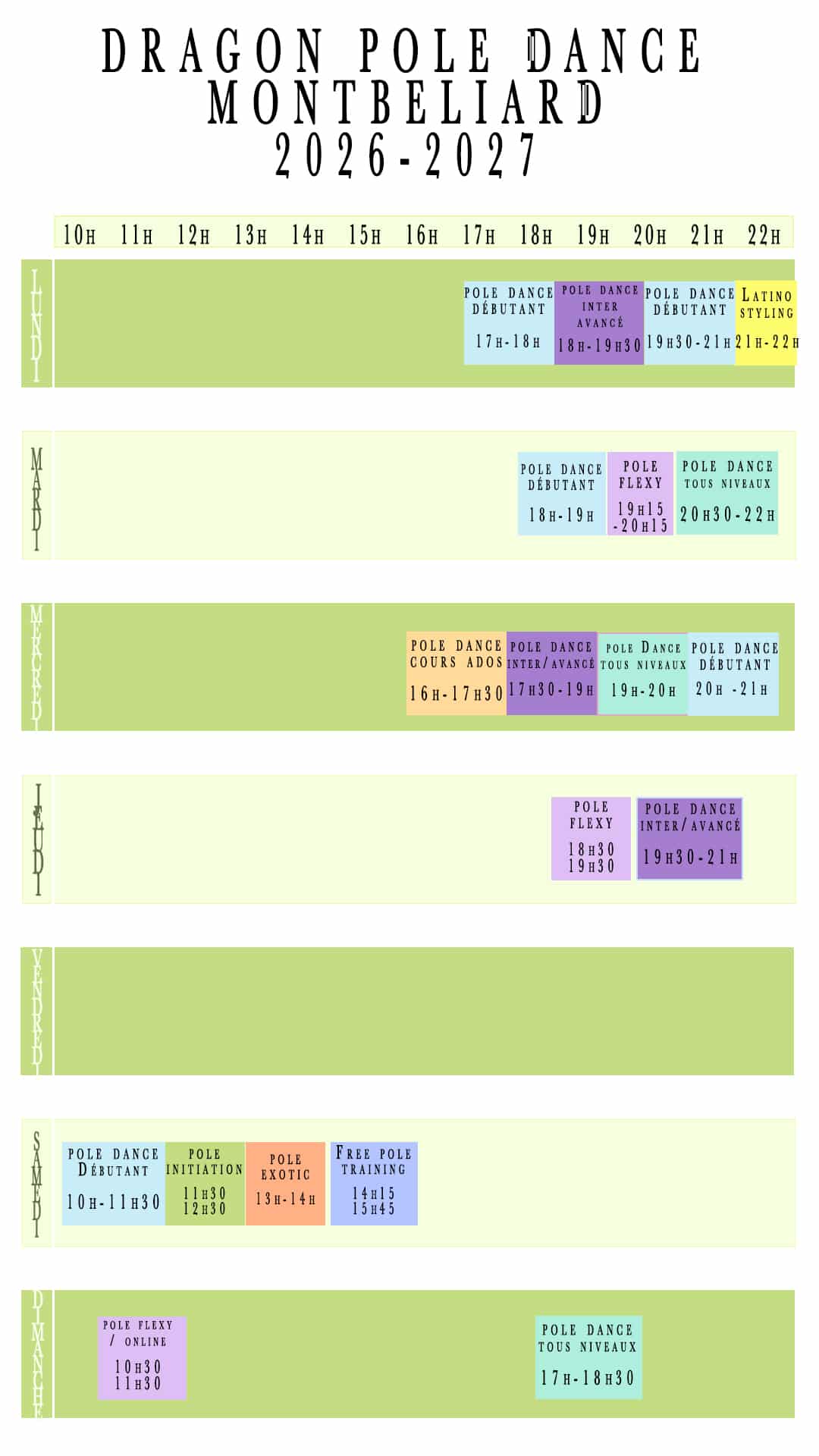 Planing 2024-2025 pole dance Studio Montbéliard
